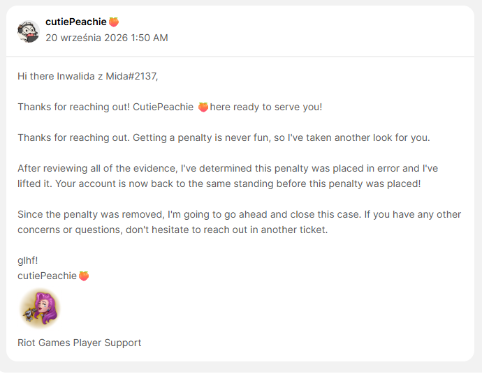Siodmy21's tweet photo. @drewlevin Tried to login on my euw acc after few months of no playing, to see that acc get perma. created 1st ticket, ban was an error and get lifted. after around 12 hours after it i checked if acc get unbanned, sadly no so i created another ticket this time ban was correct. any idea? https://t.co/sBOTLUqcCU