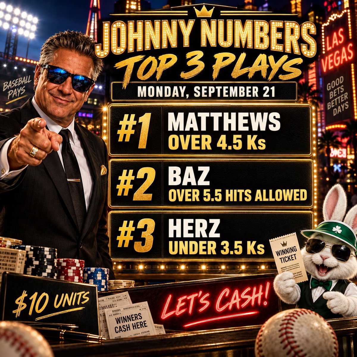 JohnBrokeEven's tweet photo. #JohnnyNumbers #Top3Plays #MLBBets #MLBPicks #BaseballBets #PlayerProps #PitcherProps #StrikeoutProps #SportsBetting #BettingPicks #BestBets #BetSmart #VegasVibes #BankrollBunny #LetsCash #Matthews #ShaneBaz #DJHerz #ProphetX #MondayNightBaseball https://t.co/TyCv2nIPKV