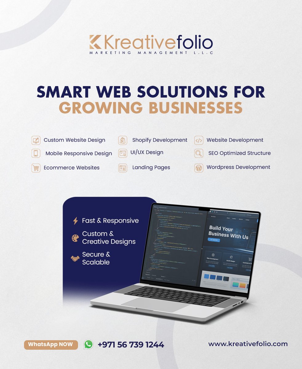 addisonsmitha5b's tweet photo. Your business deserves more than a website—it deserves a powerful digital presence. Kreativefolio creates modern, responsive, SEO-friendly websites to help your brand grow online. Contact us today for a free consultation. Mobile: +971 (0) 56 7391244 https://t.co/wceuCSgvoM