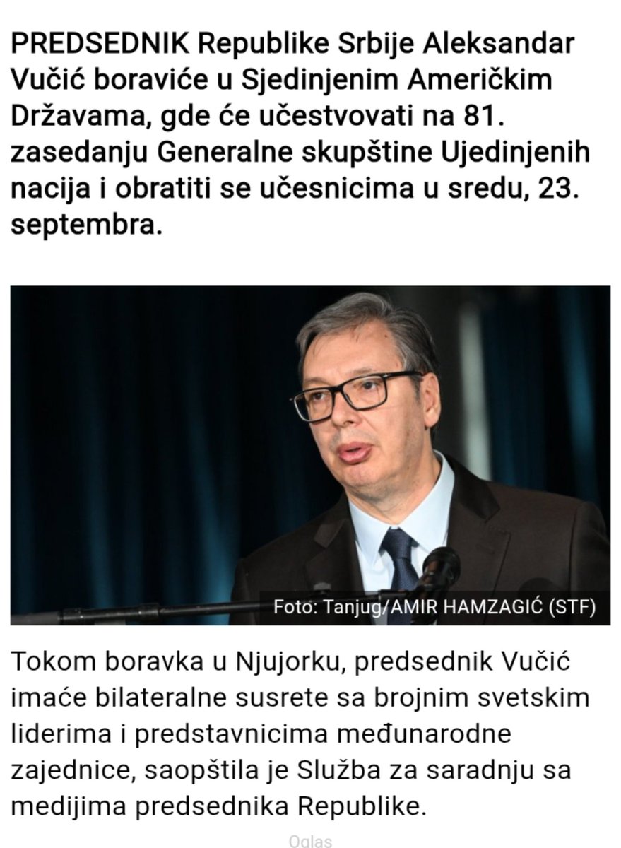 BrankoPaunezfl's tweet photo. VUČIĆ NA ZASEDANJU GENERALNE SKUPŠTINE UN: Predsednik se obraća 23. septembra - očekuju ga brojni susreti sa svetskim liderima u NJujorku.
#caosvima #srbijapobedjuje #aleksandarvučić #kosovo https://t.co/IiOqdcpcQ4