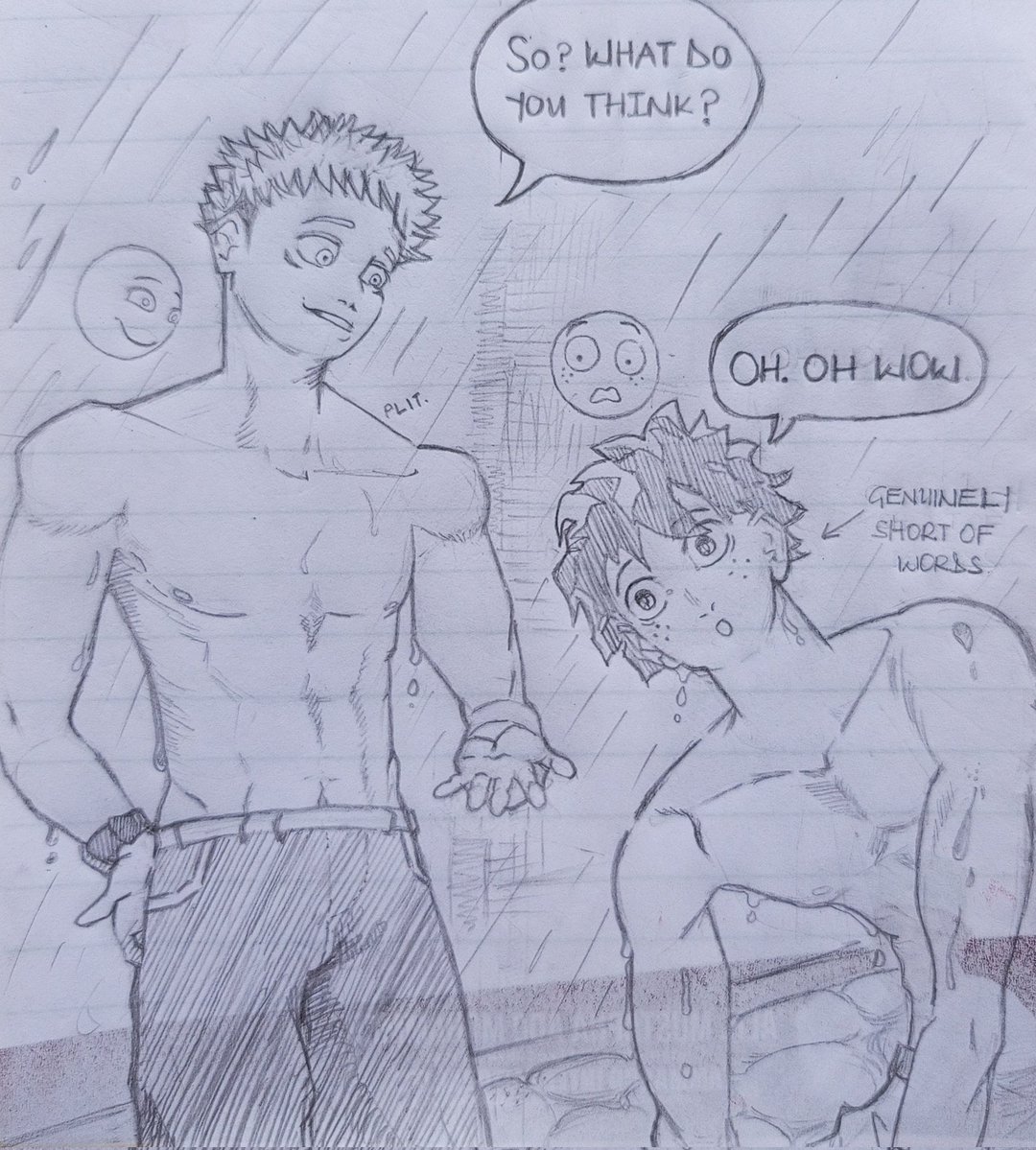 AxisandCoffee92's tweet photo. @Chloe3049 Hi. I give you: Izuku and Yuuji in the rain 🫠 https://t.co/iGZEAG4rXT