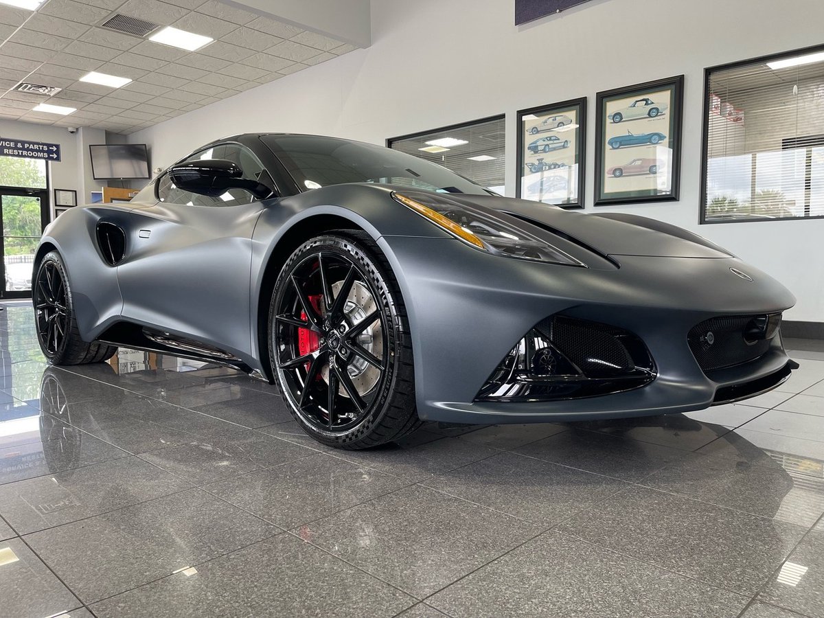 PattyHanding's tweet photo. Explore our newly arrived, highly limited 1-of-60 Lotus Emira SCURA V6 6MT at Lotus of Jacksonville. Satin Nebulous Grey, black forged wheels, privacy glass, and a full black pack complete its stealthy look. Contact Maciej Dudek: 904-998-9992 ext. https://t.co/L7a89BeayL