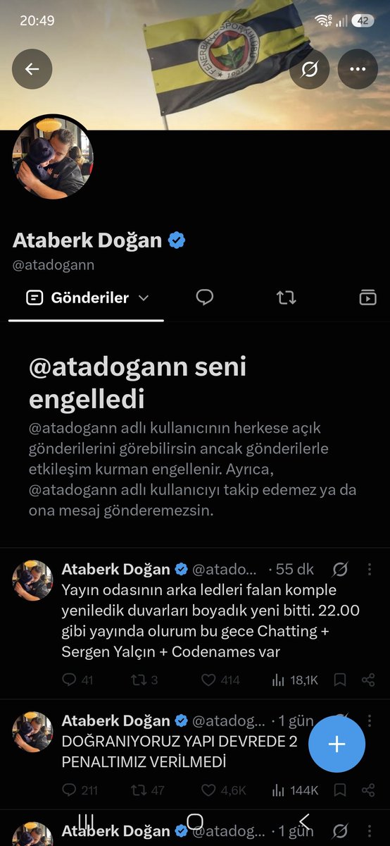 Adnan5yn's tweet photo. Bu piç beni niye engelledi acaba https://t.co/deAcvFRP89