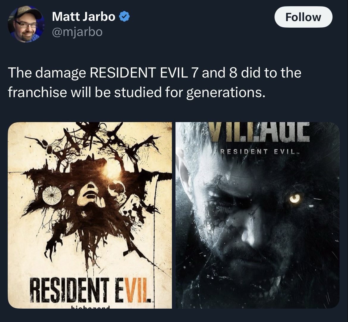 4tomaton's tweet photo. screenshotted bc i will not give you clicks: you keep ethan winters' name out your far mouth you poser. 

8 wasn't strong, and the scary factor got nerfed, but resident evil needed RE7 and it definitely needed RE(2026). Just admit you quit at marguerite's boss battle. https://t.co/Qy3NjiYoSN