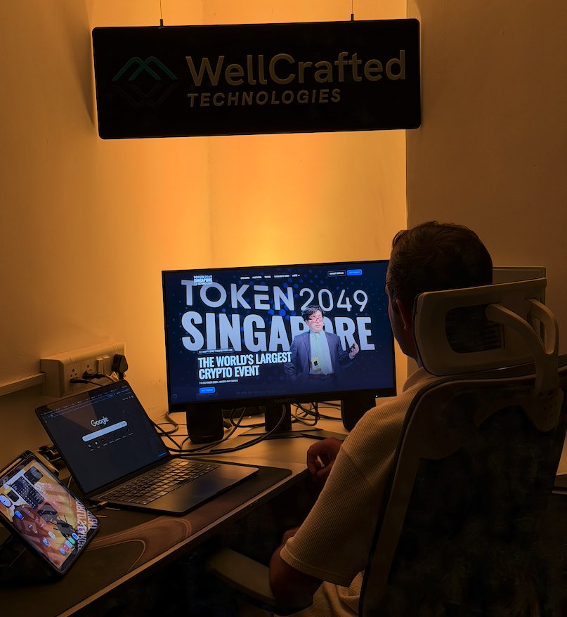 WellcraftedTech's tweet photo. 🇸🇬 Wellcrafted Technologies is heading to Singapore!

We’ll be there from 5–11 October for #TOKEN2049 and meeting founders, startups &amp; businesses building ambitious products.

Building something?
Let’s meet.

📩 Book a Slot : https://t.co/lOyYNgHQ7e https://t.co/V4aKdEnN0z