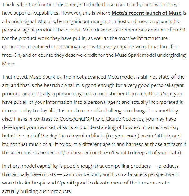 Thompson Says Meta's Muse Signals Pressure On Frontier Labs