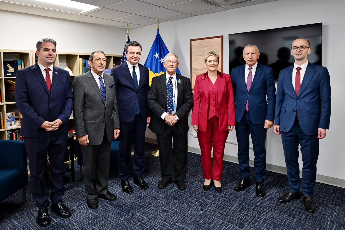 albinkurti's tweet photo. A pleasure to meet with @RepJoeWilson on the margins of UNGA81. I appreciate the Congressman’s commitment to ensuring that our region remains anchored in democratic values and in strong alliances among democratic partners.

We spoke about the country’s growth, including the increase in the defense budget to above 2%.

We discussed our goal of NATO membership, the continuation and advancement of cooperation with the United States, and the partnership between the Kosova Security Force and the Iowa National Guard, which has been in place since 2011.

We paid particular attention to the Albanians of Presheva, Bujanoc, and Medvegja, including their underrepresentation in public institutions, the police, judiciary, and healthcare; the passivization of addresses, barriers to education in the Albanian language, and the non-recognition of diplomas obtained in Kosova.