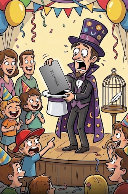 JavierJ67982447's tweet photo. The magician pulled a @Tangem card out of the empty hat. I think it is truly pure magic but, where is the bird? 😅#TangemCard https://t.co/O5KuUrdoBP
