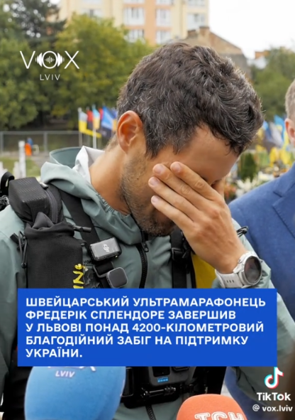 UaPeacemaker's tweet photo. Швейцарський ультрамарафонець Фредерік Сплендоре 21 вересня фінішував у Львові, завершивши масшт.благодійний забіг через Європу. 
Цьогорічний маршрут від Монако до України Сплендоре присвятив ідеї солідарності та підтримки людей, які постраждали від війни.
https://t.co/vAvDdXrfWA https://t.co/Uqz5wUznLM