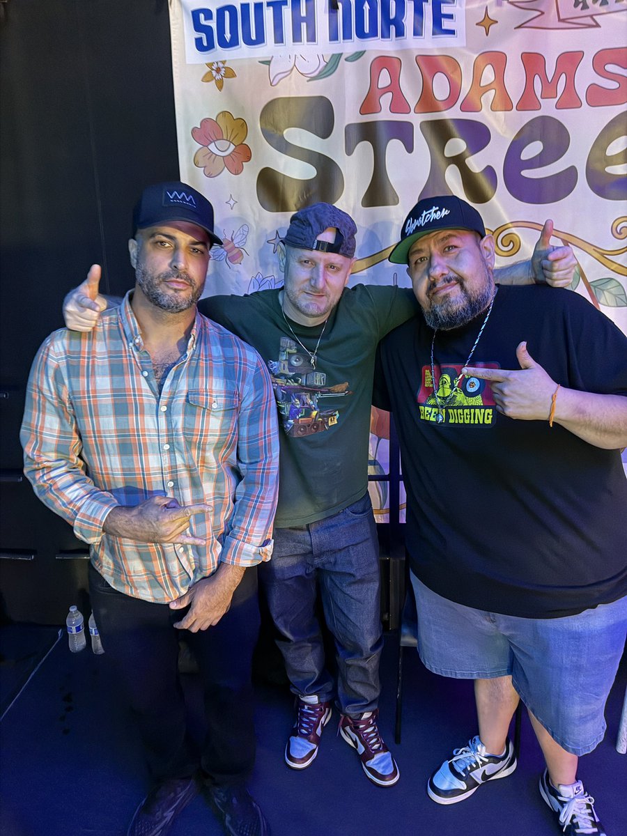 DJWho1's tweet photo. Good vibes and hip-hop at the @adamsavesd &amp; soul side vinyl Street Fair stage! 🎶🔥 Chopping it up with legendary producer @marcopolobeats and DJ Syko. Always dope connecting with people who live and breathe this culture. Respect to everyone keeping it underground! 🎧🤝 https://t.co/RvX2ZmUlDD
