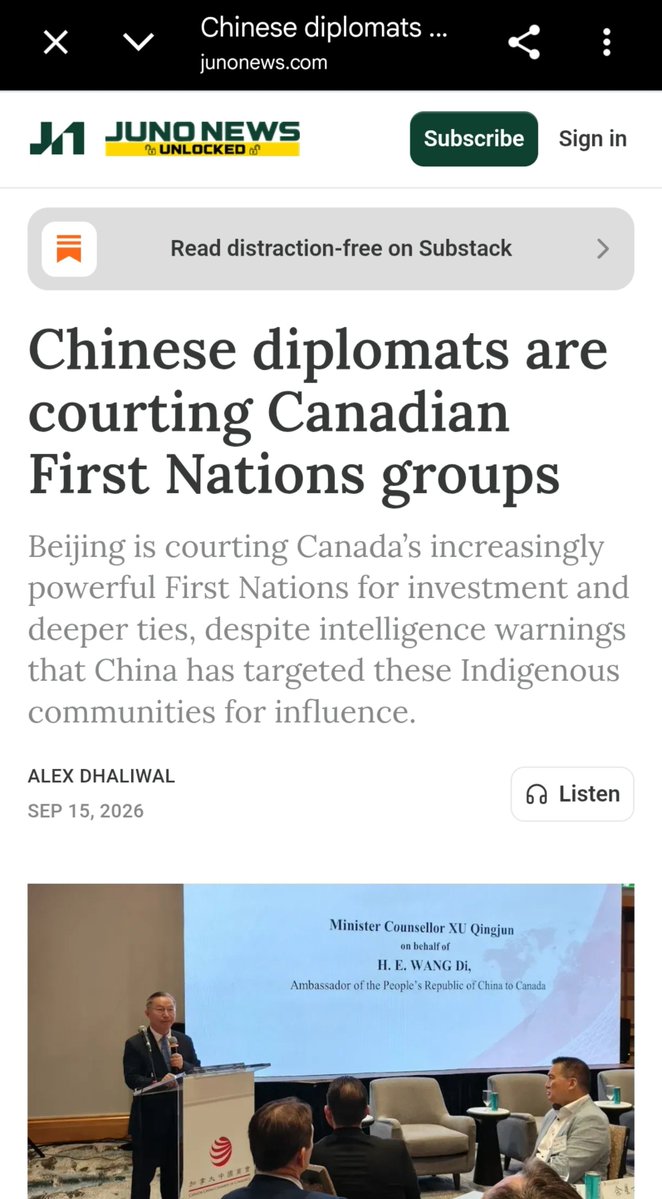 ChinasCanada's tweet photo. Let's see if we can figure out together why on earth Ms.Tamara Lorincz, senior researcher with the Canadian Voice of Women for Peace here wants to "disarm the Canadian Military" @WiretapMediaCa shall we ? 🤔🧐

In September 2024 she attended the Eurasian Women’s Forum and accompanying BRICS Women’s Meeting in St. Petersburg (theme: “Women Strengthening Trust and Cooperation”), representing VOW and speaking on making the Arctic a zone of peace. She later published a 2025 briefing note on the event. 

In interviews and writings she has argued Canada should "cooperate with China and Russia on climate action and peace rather than align with NATO militarization."

As if that alone isn't alarming in itself....

CCBC has run multiple Indigenous-focused business missions to China (most recently 2024) and published reports highlighting opportunities in resources and land under increased Indigenous control. 

A September 3, 2026 Vancouver economic roundtable, held with Chinese embassy guidance and attended by First Nations Finance Authority leadership, discussed Indigenous finance, community development, and green-transition cooperation, Chinese Ambassador Wang Di’s remarks called for stronger ties between Chinese businesses/financial institutions and First Nations communities as part of the broader Canada-China “strategic partnership.” 

These are general outreach efforts rather than band-specific deals but malice in intent on China's behalf all the same.

Chinese diplomats have engaged First Nations representatives in recent years. Ambassador Wang Di (or embassy officials speaking on his behalf) addressed attendees including First Nations Finance Authority CEO Ernie Daniels at the September 3, 2026 Vancouver event to promote investment and economic links. 

In November 2025 Wang Di met Manitoba First Nations Grand Chief Walter Wastesicoot during a provincial visit focused on housing, infrastructure, and community development. 

A May 2025 meeting with B.C. First Nations leadership is also referenced in embassy materials. 

The stated "purpose" across these contacts is expanding trade, investment in resources and green projects, and “community development” amid Canada’s land-claim and major-projects debates. 

Canadian intelligence assessments have separately flagged Indigenous communities as targets of foreign-influence activity. 

It is her direct connection to the #BRICSlegion that has the OSINT communities as well as local authorities I'm sure uneasy.