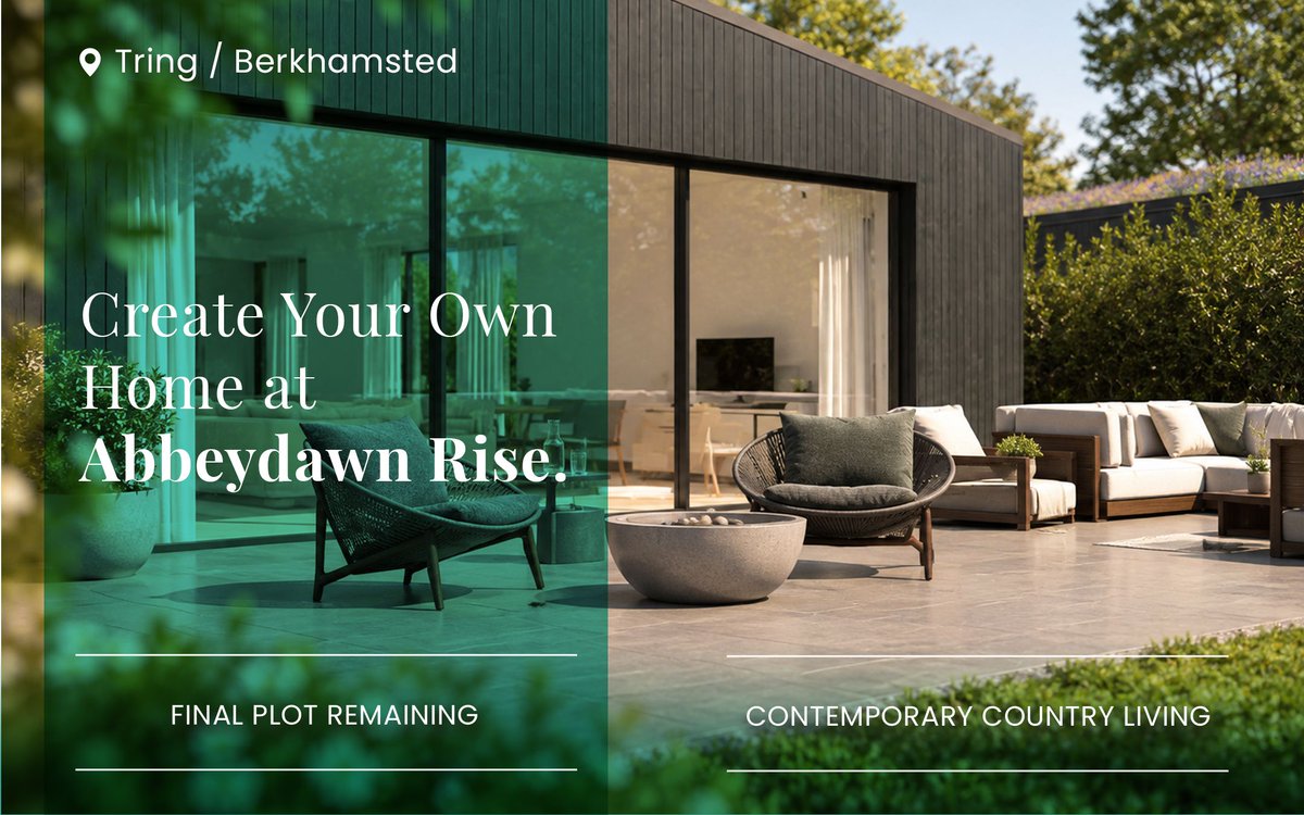 CustomBuildUK's tweet photo. One sold. One opportunity remains.

Plot 2 is the final chance to create a home at Abbeydawn Rise, an exclusive two-home setting between Tring and Berkhamsted.

https://t.co/tP3lwJSNKN 

#CustomBuild #SelfBuild #HertfordshireHomes #luxuryhomes https://t.co/cWw2r80nzd