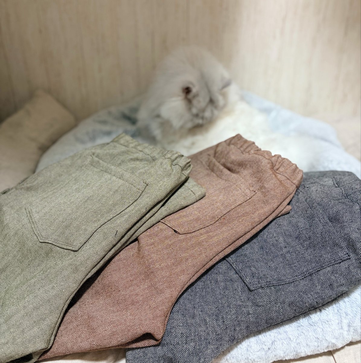nekoboogie's tweet photo. 秋ものズボン三本完成。生地に厚みでると難しい… https://t.co/ZENhGdKMFz