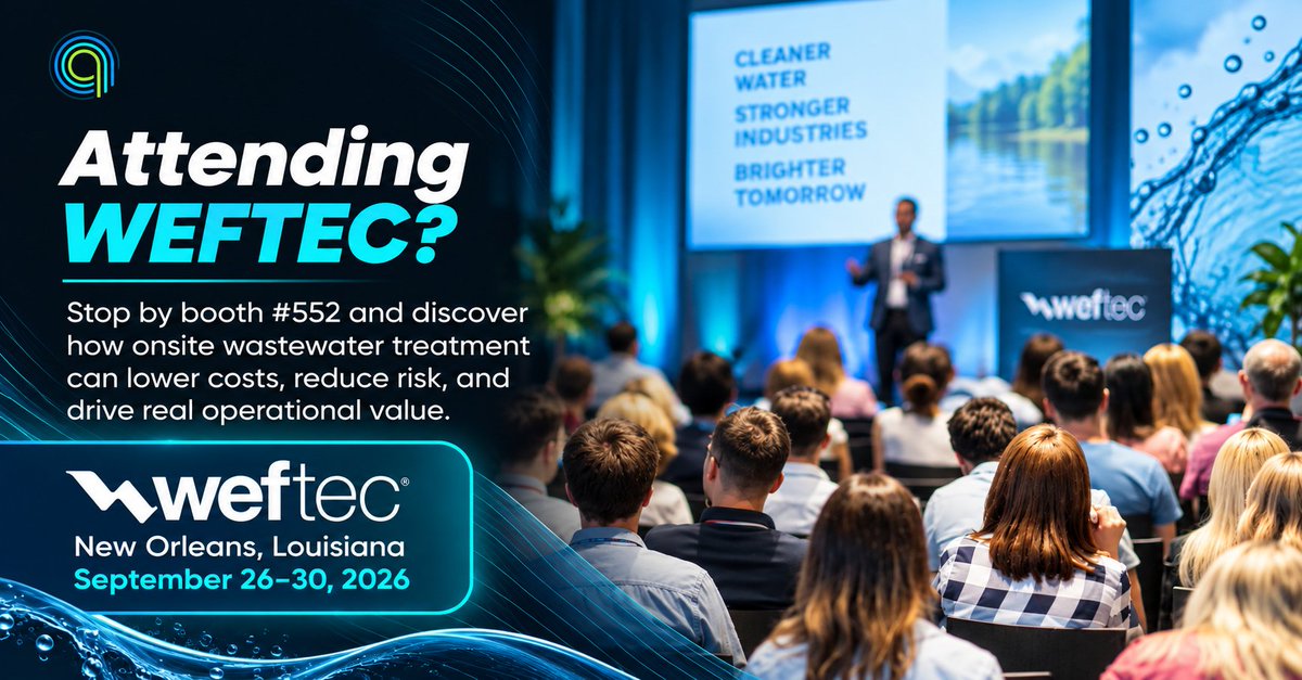 Aquacycl's tweet photo. One week until #WEFTEC! 💧

High wastewater costs? Hauling? BOD? Limited capacity? Water reuse challenges?

Let’s talk.

We’ll also be sharing insights from the latest peer-reviewed BETT® research.

📍 Booth #552
📅 Sept. 26–30 https://t.co/c0KKrsSsWu