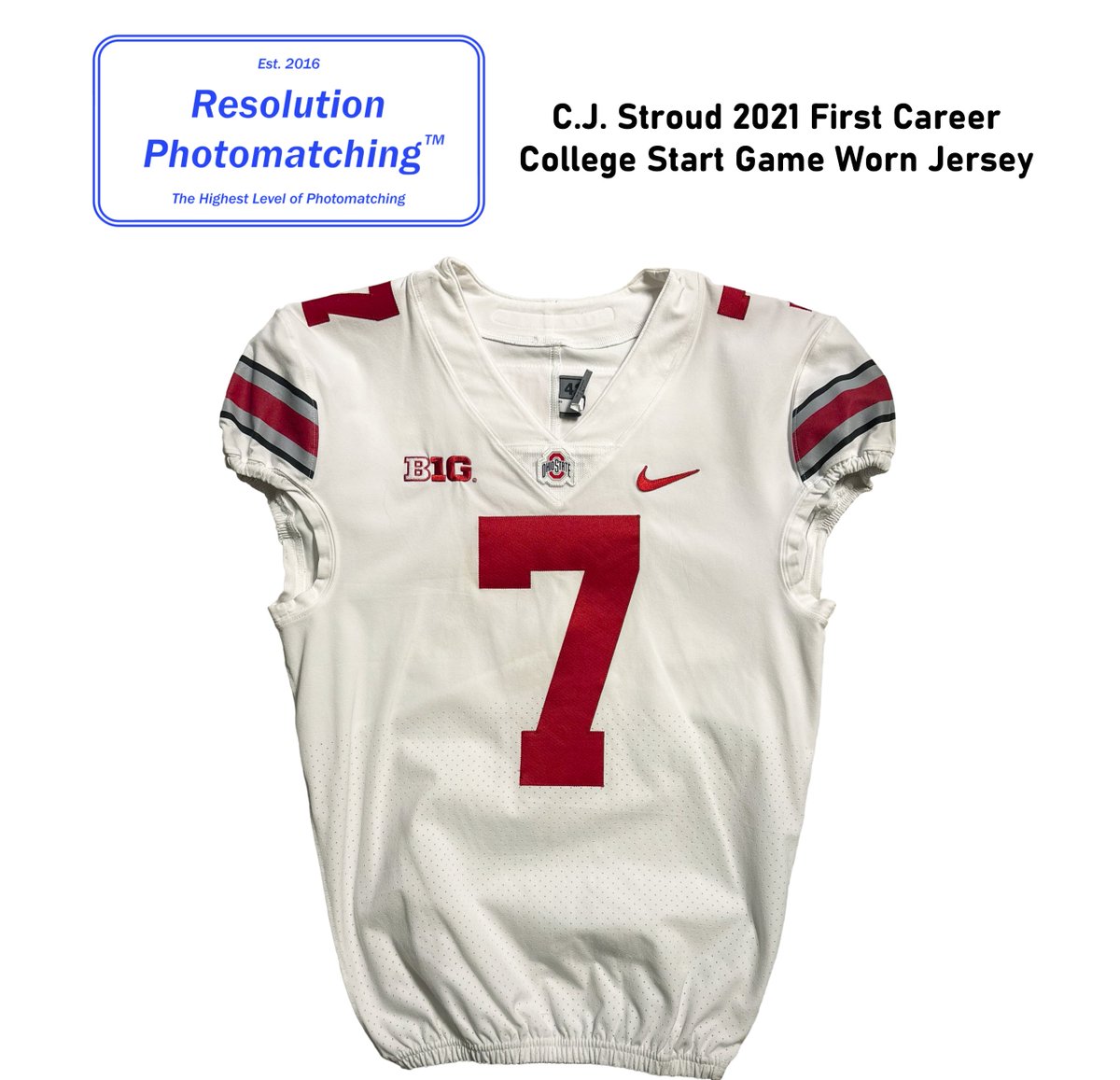 resphotomatch's tweet photo. #MilestoneMonday π
On September 2, 2021, C.J. Stroud made his first career college start, throwing for 294 yards and 4 touchdowns in Ohio Stateβs 45-31 win over Minnesota.
This game worn jersey was ResMatched to the milestone performance!
#cjstroud #ohiostate #buckeyes #gameworn