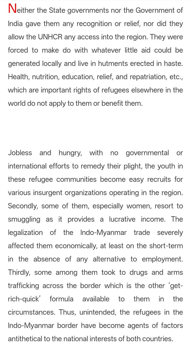 meiteiheritage's tweet photo. Read this 2002 article by @paolienlal who today is defending illegal immigration and poppy cultivation, with an eye for a lucrative political deal. 

https://t.co/CDoGisDpNb

He writes following the Burmanization crackdown in Myanmar in 1967, about 55,000 "Burmese refugees" from Myanmar entered India, mostly in Nagaland, Manipur and Mizoram. 

Smaller wave in 1988 but with lower number.

He says many built huts to set up homes, women resorted to smuggling and others joined insurgents operating in the region or indulged in drugs and arms smuggling. 

Ironically, he says these refugees are a national security threat for India.

Please note that during the latest 2021 regime change, the No  refugees from Myanmar who entered India till sometime late 2025 itself was ~85,000 as per UNHRC.

The question is how many returned to Myanmar?

And why should one, when you can set up home, get Govt rations, enjoy benefits of Govt welfare program such as NREGA set up militant organization and get monthly stipend (E.g Thanglianpao Guite's ZRA) and top it up with a Scheduled Tribe card to get jobs in Govt and Constitutional safeguards, instead of life threat in Myanmar.

For such benefits, paying a few thousand to Kuki village chief and getting a Indian govt doc is a great deal.