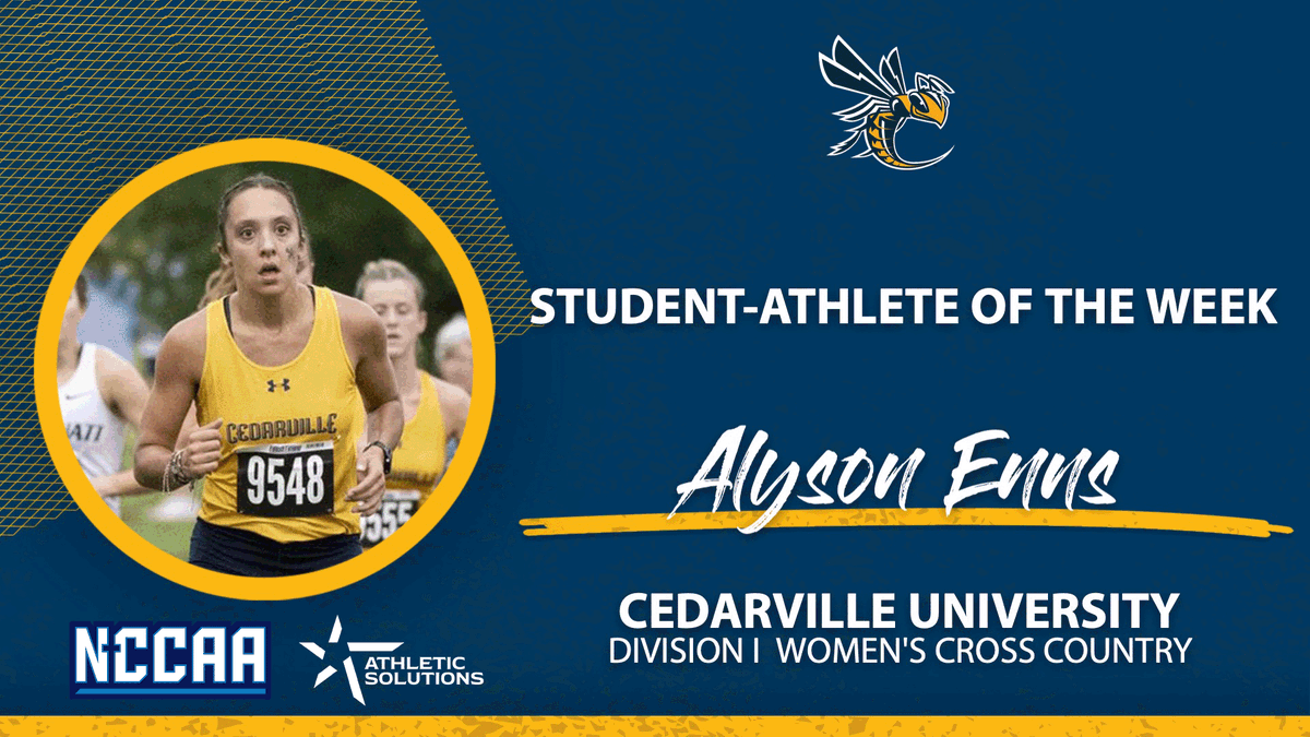 TheNCCAA's tweet photo. 👟 Student-Athlete of the Week 👟
Presented by @ath_solutions
Division I Women's #NCCAACrossCountry
𝐀𝐥𝐲𝐬𝐨𝐧 𝐄𝐧𝐧𝐬, Cedarville University
https://t.co/dZqd8g3nAX | #PlayforHim https://t.co/sbumNM4pqn