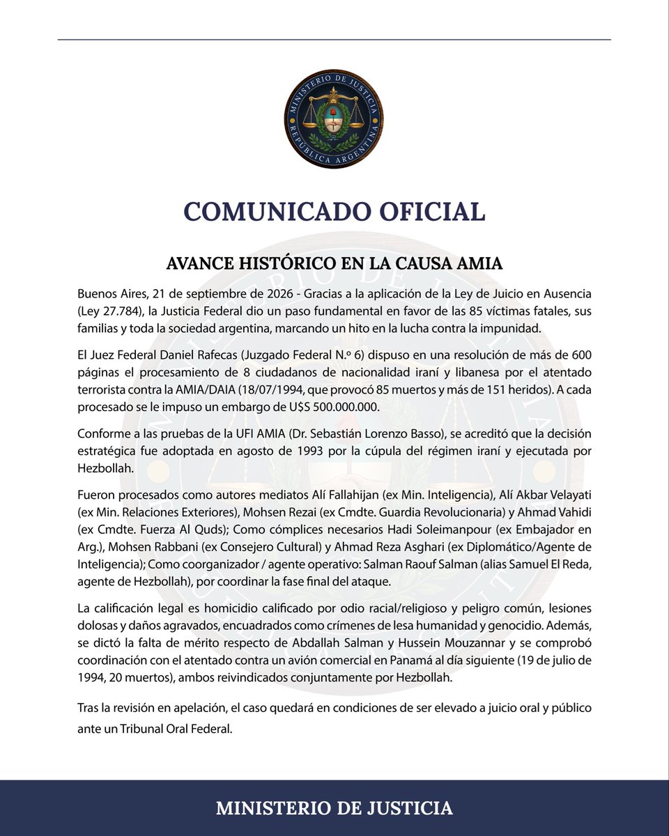 juanbmahiques's tweet photo. Comunicado oficial 
@JMilei 
@MinJusticia_Ar https://t.co/SO6znP536T