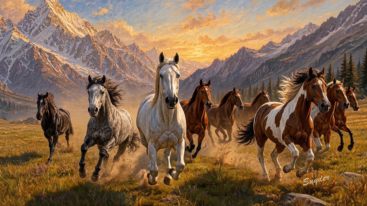 FloydSnyder9's tweet photo. 😍 Wild Freedom Galloping Horses in Mountain Sunrise by Barbara Snyder 😍 https://t.co/BII1CLspgH 😍 Fine Art Reproductions to the world since 1971! Enjoy! 😍#WildFreedom #GallopingHorses #MountainSunrise #WesternArt #EquineArt #NatureInspired #BuyIntoArt #Decor https://t.co/6oVwyewLQk