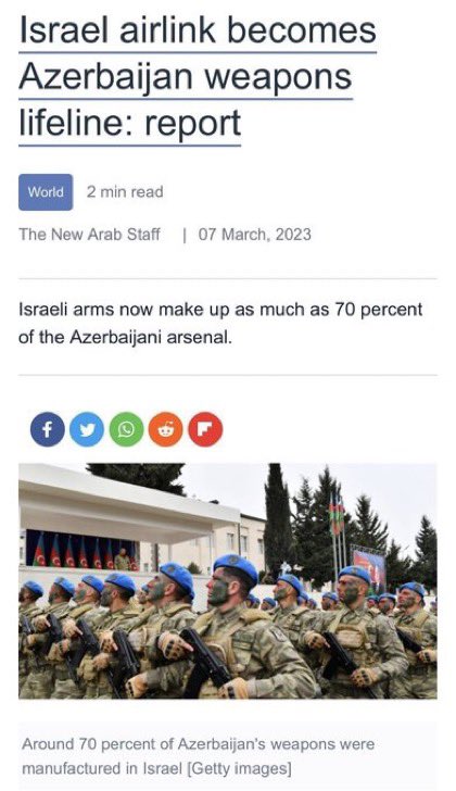 3lfares's tweet photo. For those who don’t know:

Israel was directly involved in the ethnic cleansing of Armenians from Artsakh. https://t.co/dmoxN1fTD0