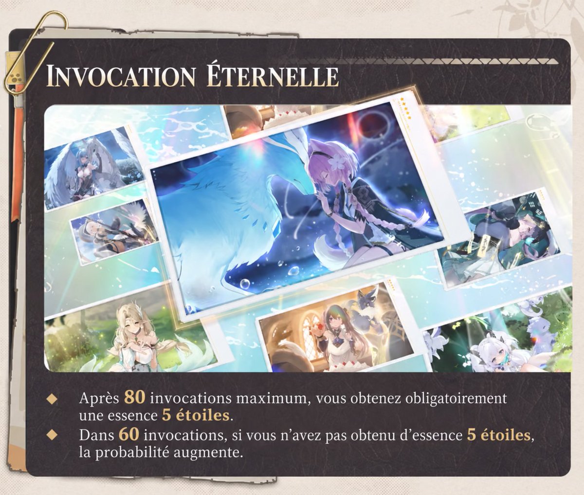 FR_AzurPromilia's tweet photo. Voyageurs stellaires ! 🌟

 Les détails du système d'invocation des bannières permanentes sont là, et ça s'annonce très bien pour bien débuter ! 🎲

👤 Bannière Standard :   
-Un sélecteur de personnage 5★ offert au bout de 50 invocations (valable une seule fois) !   
-Soft Pity : 70 invocations   
-Hard Pity : 90 invocations   

✨ Bannière d'Essence Standard :   
- Soft Pity : 60 invocations   
- Hard Pity : 80 invocations   

Plus de détails dans la vidéo : https://t.co/yrw3OI79r7👇

#AzurPromilia #AzurPromiliafr #アズールプロミリア #아주르프로밀리아 #Gacha