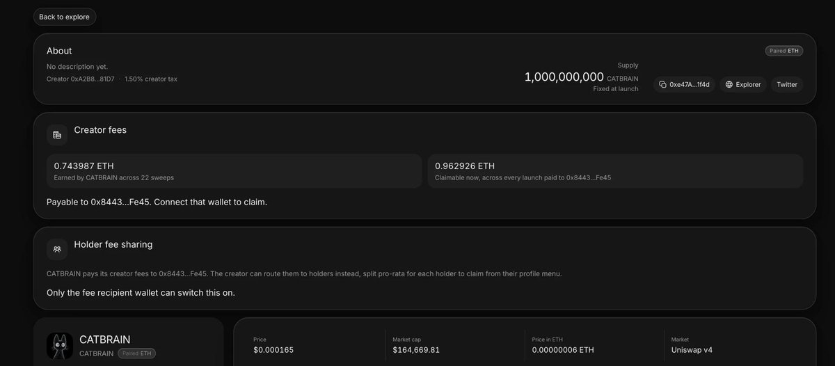 k1rallik's tweet photo. just claimed the creator fees and every bit of it goes straight back into the build

0.962926 ETH, sitting in the contract across every launch so far

none of it is coming out as profit

here's where it goes:

> compute for the agents that run the thing
> paying people who actually ship code
> the infra bill so nothing goes down
> the next features already sitting in the roadmap

the token funds the work. the work makes the token worth holding. that's the whole loop

i'd rather spend a year building something people run daily than one week pumping a chart

thank you to everyone who's been here since the first sweep

build, build, build

more updates soon