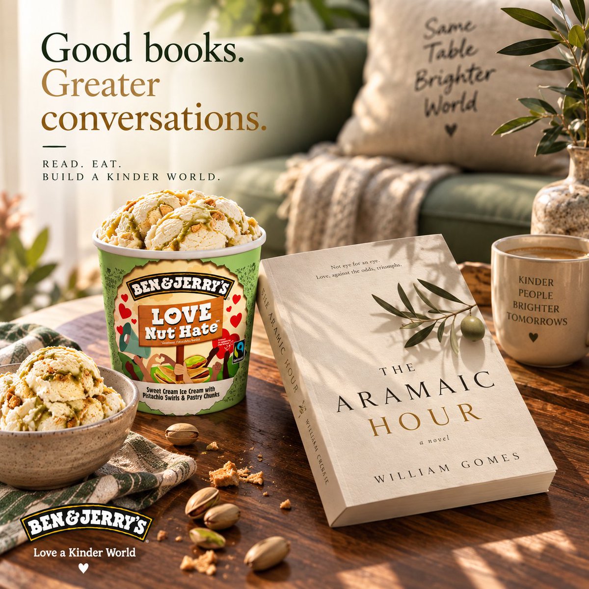 Wnicholasgomes's tweet photo. The Aramaic Hour is a novel about grief, faith, justice, memory and the difficult work of forgiveness.

Paired here with Ben &amp; Jerry’s .@benandjerrysUK    Love Nut Hate, the message feels simple:

Read. Reflect. Choose kindness.

Amazon / Audible: https://t.co/ifQdWcAc3c https://t.co/AVlXIPKBuS