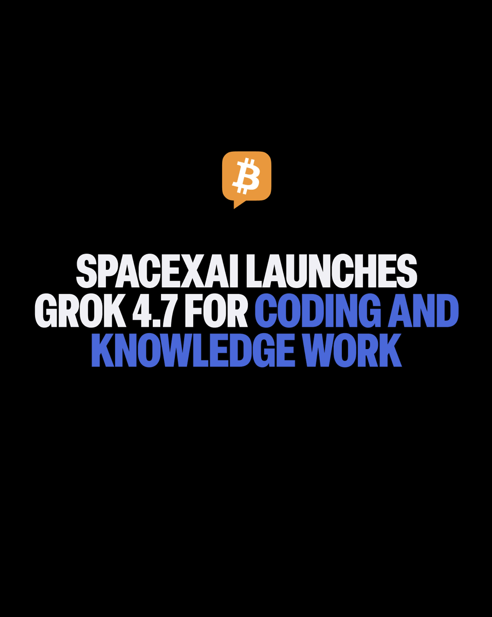 BitcoinNews's tweet photo. JUST IN: 🚀 SpaceXAI unveiles Grok 4.7, its latest model for coding and knowledge work.

The model works longer on difficult tasks, checks its own work more carefully, and includes the company's best-calibrated safeguards to date.

Served at the same price and speed as Grok 4.6 https://t.co/1IgOPabEZ1