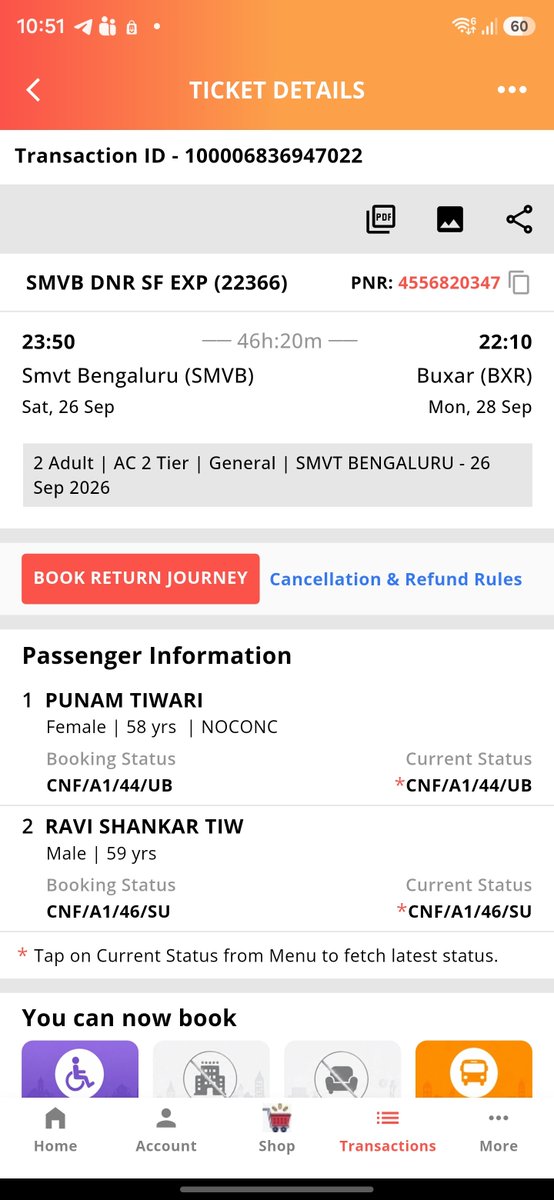 coolshek11's tweet photo. Urgent medical berth request for PNR 4556820347, Train 22366 on Sep 26. My senior parents in Coach A1 need lower berths due to severe medical conditions. Please reallocate before chart preparation. @IRCTCofficial
@RailwaySeva @SWRRLY ​@RailMinIndia https://t.co/ch5MIj3KD2