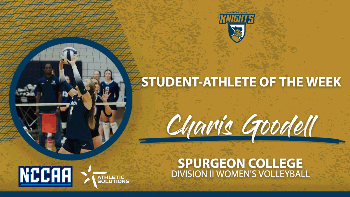 TheNCCAA's tweet photo. 🏐 Student-Athlete of the Week 🏐
Presented by @ath_solutions
Division II Women's #NCCAAVolleyball - Offensive
𝐂𝐡𝐚𝐫𝐢𝐬 𝐆𝐨𝐨𝐝𝐞𝐥𝐥, Spurgeon College
https://t.co/AJverhFbLJ | #PlayforHim https://t.co/TxXtV6VtAQ