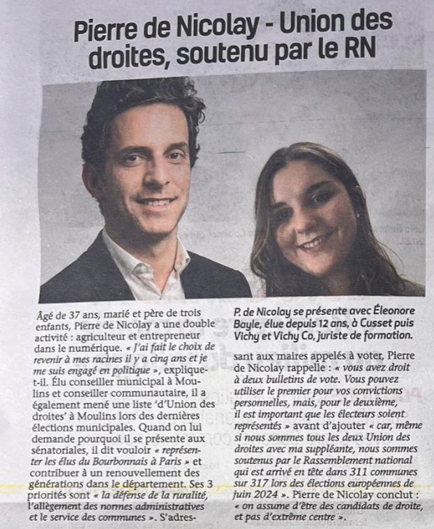 pmdn03's tweet photo. Chers grands électeurs : vous avez 2 bulletins de vote. 

Le premier pour vos convictions personnelles.
Le deuxième pour vos électeurs.

Le RN est arrivé en tête dans 311 communes sur 317 aux élections europénnes.  

Votez pour vos électeurs !

#senatoriales #allier #UDR https://t.co/cKFwt2v5lD