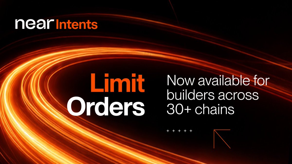 NEARProtocol's tweet photo. Limit Orders are live on NEAR Intents for builders across 30+ chains.

Set the price, walk away. Any wallet or app can now let users set a swap price instead of filling at market.

One API call via 1Click Swap API.

Docs: https://t.co/7JAtcExfZZ https://t.co/l3y8hoA6i1