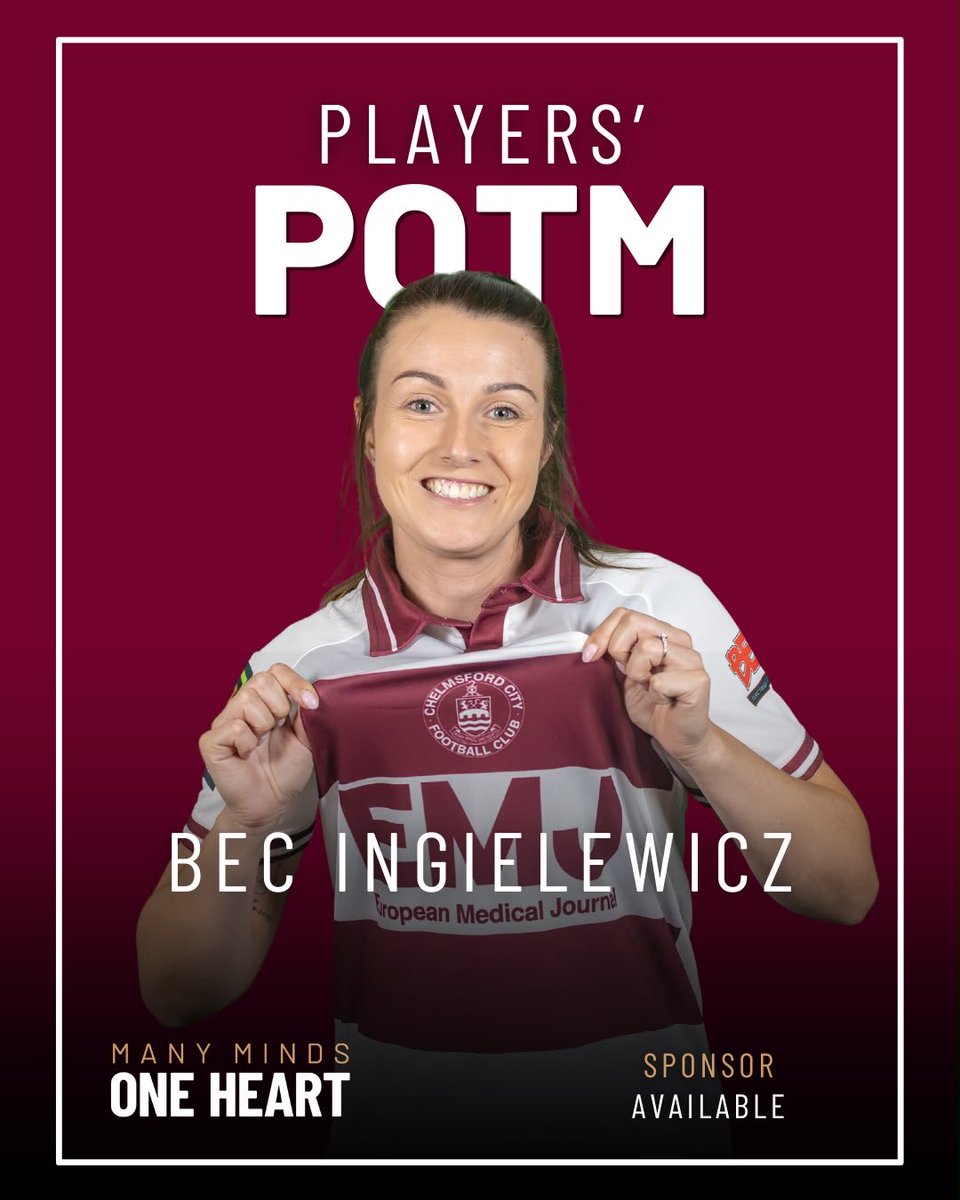 ClaretsWomen's tweet photo. Players’ POTM in yesterday’s @WomensFACup comeback, christening her first game under her married name is Bec. Scored 2 goal of the season contenders and brought everyone around her into the game. Well done Bec! 
@OfficialClarets @ERWFLe https://t.co/nzZYUrHs5t