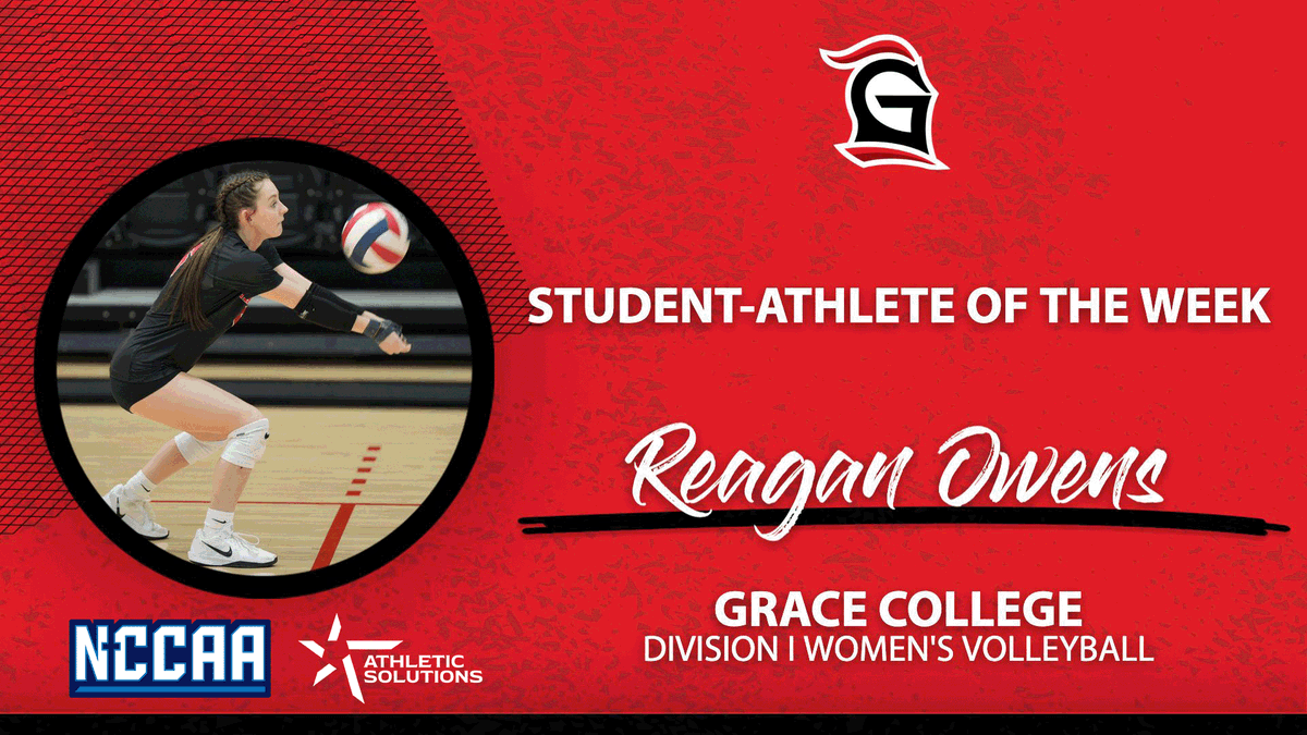 TheNCCAA's tweet photo. 🏐 Student-Athlete of the Week 🏐
Presented by @ath_solutions
Division I Women's #NCCAAVolleyball - Defensive
𝐑𝐞𝐚𝐠𝐚𝐧 𝐎𝐰𝐞𝐧𝐬, Grace College
https://t.co/PW0aoJgn31 | #PlayforHim https://t.co/gWzaxSjJOS