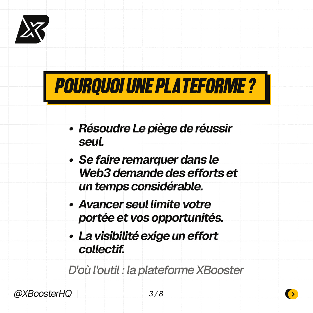 XBoosterHQ's tweet photo. Chers curieux,
Allez à la découverte de XBOOSTER à travers ce carrousel.

Elle regroupe les questions qui nous reviennent le plus et les avantages à rejoindre XBOOSTER.

▪️C'est quoi XBOOSTER ?
▪️Pourquoi une plateforme ?

▫️La puissance du soutien mutuel 
▫️Apprendre et collaborer
▫️Chaque effort est valorisé 

Les détails vous attendent, swipez juste 👇