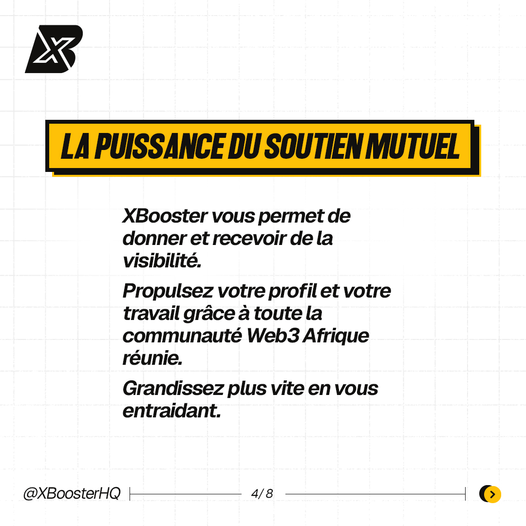 XBoosterHQ's tweet photo. Chers curieux,
Allez à la découverte de XBOOSTER à travers ce carrousel.

Elle regroupe les questions qui nous reviennent le plus et les avantages à rejoindre XBOOSTER.

▪️C'est quoi XBOOSTER ?
▪️Pourquoi une plateforme ?

▫️La puissance du soutien mutuel 
▫️Apprendre et collaborer
▫️Chaque effort est valorisé 

Les détails vous attendent, swipez juste 👇