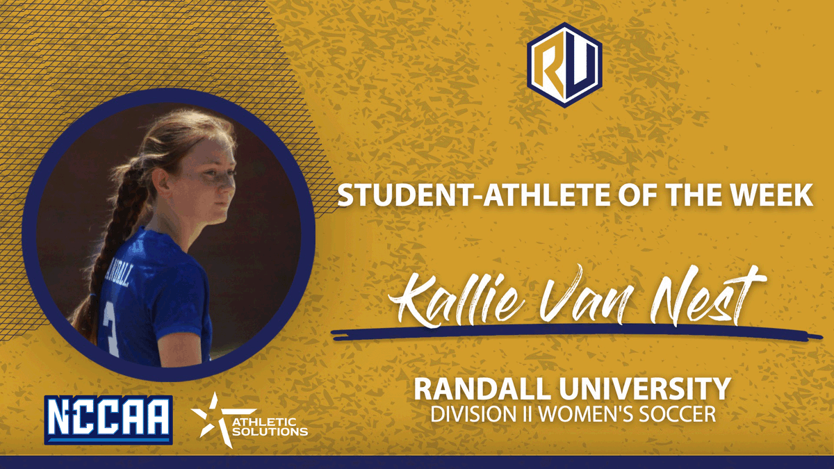 TheNCCAA's tweet photo. ⚽️ Student-Athlete of the Week ⚽️
Presented by @ath_solutions
Division II Women's #NCCAASoccer - Offensive
𝐊𝐚𝐥𝐥𝐢𝐞 𝐕𝐚𝐧 𝐍𝐞𝐬𝐭, Randall University
https://t.co/p1tbL5zfjF | #PlayforHim https://t.co/wZCbS9hl5N