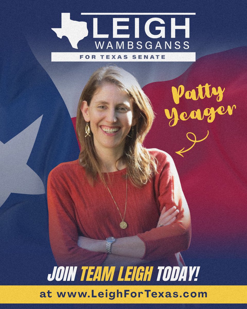 LeighForTexas's tweet photo. ALL IN: Weekly Spotlight💡

Today we’re celebrating an incredible woman who embodies everything it means to fight for faith, family, and freedom: HD 98 Area Leader, Patty Yeager.

Patty has dedicated countless years to serving our local community with a passion that never quits. She founded “One Southlake” to teach students the truth about history and the failed policies of Communism and Socialism - bringing in survivors of these evil regimes to share their real, moving stories so the next generation never forgets what’s at stake. Her love for our Constitutional Republic isn’t just something she talks about, she lives it out every day through her activism, her volunteering, and her kind heart toward everyone she meets. 

We could not be more thankful to have Patty on Team Leigh. She is hard-working, fearless, energetic, a great organizer, and a true champion for faith, family, and freedom.

Thank you, Patty, for everything you do! 

Be a part of Team Leigh today by signing up online: https://t.co/MXwoMHlRk3
