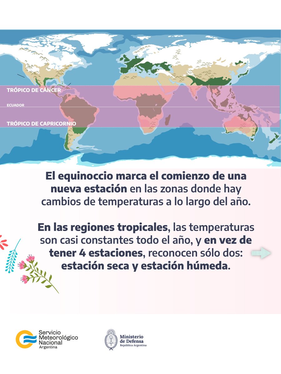 SMN_Argentina's tweet photo. 🌸 Esta noche, a las 21:05 hora argentina, se producirá el equinoccio que dará comienzo a la primavera en este hemisferio.

🗓️ Hoy el día y la noche tendrán la misma duración.

👉 Deslizá para conocer de qué se trata. https://t.co/W9dqwb5yZM