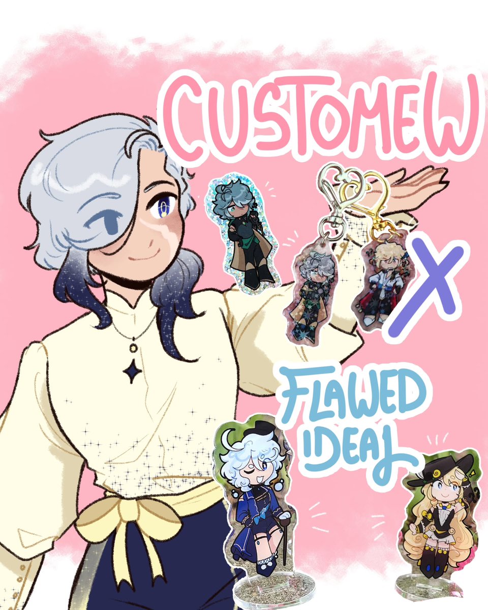 Customew_collab's tweet photo. Customew X Flawedideal ✨

"Everything is very smooth to the touch, all of the sparkles look so wonderful! I will definitely be ordering from them again."

We absolutely loved bringing @[Flawedideal] 's breathtaking artwork to life! 🎨 From chunky acrylic standees to their favorite holographic keychains and glitter stickers, zero compromises on quality.

#artmerch #digitalart #acryliccharms #customstandee #merchmaker #artistalley