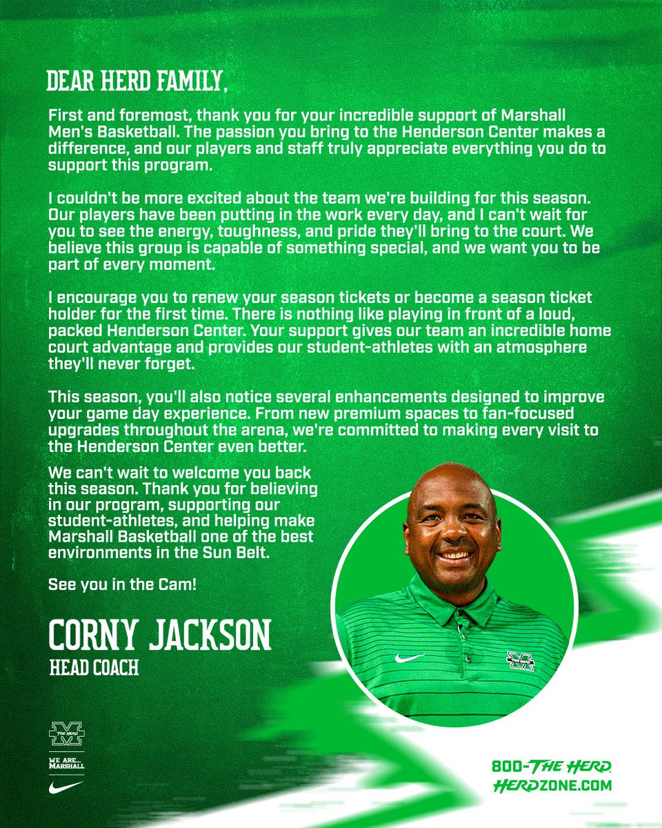 Herd_MBB's tweet photo. You heard Coach! Get your 2026 season tickets today!

🎟️: https://t.co/I2x2444rh4 https://t.co/JH1mIeQgI5