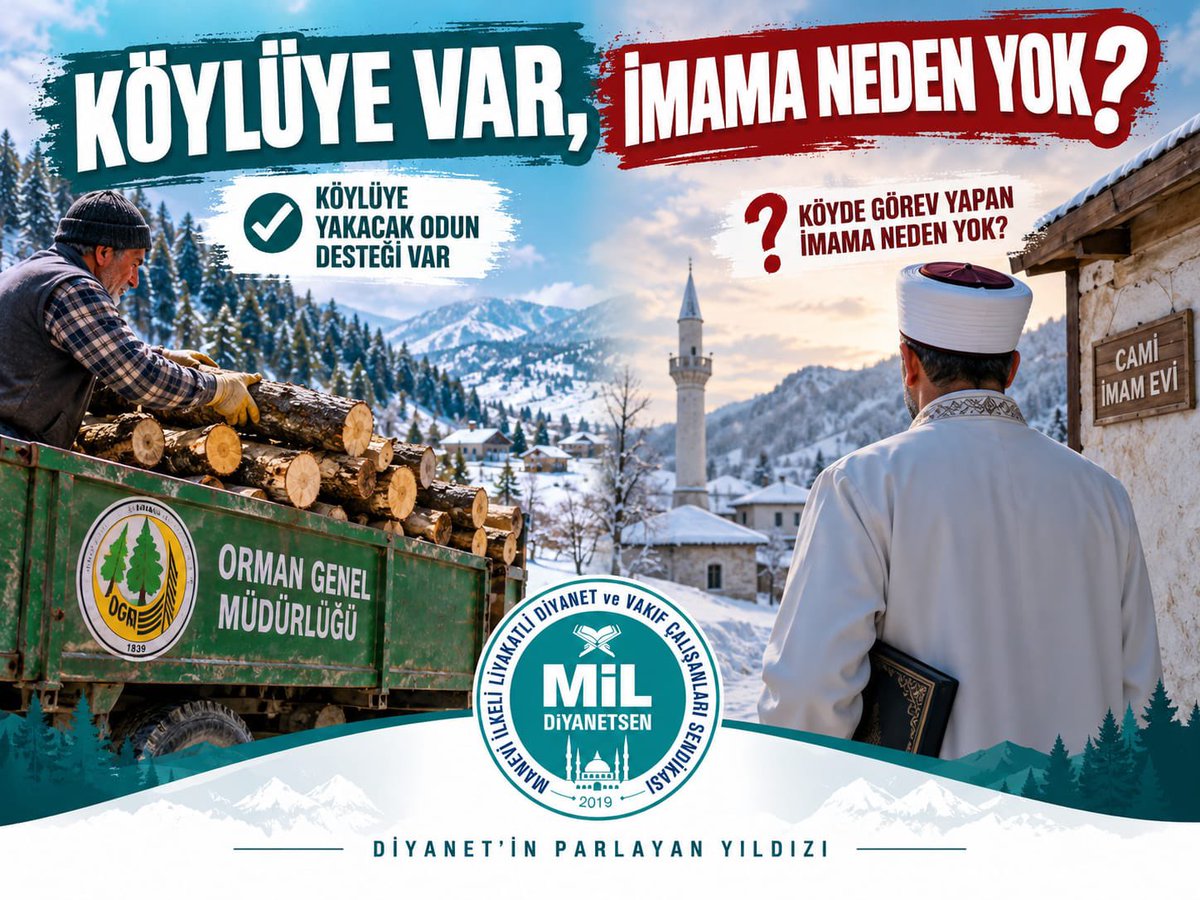 celaleddin_gul's tweet photo. Orman köylerinde yaşayan vatandaşlara, mevzuatta belirlenen şartlar çerçevesinde Orman Genel Müdürlüğü tarafından ücret karşılığında ve destekli şekilde odun temin edilebilmektedir. Ancak köyde görevi gereği ikamet eden din görevlilerinin, memuriyet statüleri nedeniyle uygulamada bu imkândan yararlanamadığı durumlarla karşılaşılmaktadır.

Oysa özellikle yüksek rakımlı, dağlık ve kış şartlarının ağır geçtiği orman köylerinde görev yapan Diyanet personelinin ısınma ihtiyacı, görev yaptıkları yerin şartları dikkate alınarak değerlendirilmelidir.

MİL-DİYANET SEN OLARAK TALEBİMİZ AÇIKTIR:
Orman Genel Müdürlüğünü, orman köylerinde görevi nedeniyle fiilen ikamet eden Diyanet personelinin yakacak ihtiyacının karşılanabilmesi için gerekli düzenlemeyi yapmaya davet ediyoruz.

Eğer mevcut mevzuat bu konuda doğrudan bir imkân sağlamıyorsa, Diyanet İşleri Başkanlığı ile Orman Genel Müdürlüğünün bir araya gelerek, ağır kış şartlarında görev yapan din görevlilerimizin makul şartlarda yakacak temin edebilmesi için çözüm üretmelerini istiyoruz.  

Mil-Diyanet Sen
Genel Merkezi
@DIBSafiArpagus @TCTarim #diyanet