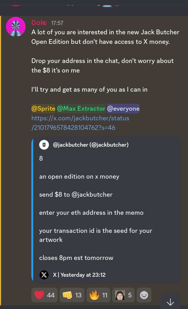 Zerotrait's tweet photo. Some people make cole out to be a villain but my experience is that he cares about his community. 

There's no bullshit with this guy and patience is rewarded with quality not over hyped pump and dumps.

I suggest you pick up a @Spritehoodio or @MaxExtractors before it's too late https://t.co/y7dGtzNNbT