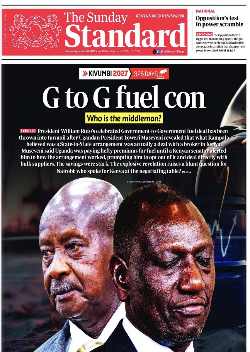 smutoro's tweet photo. Dear President Ruto: When you check the landed fuel cost for Uganda and Kenya, here is a quick answer;
🌻Landed cost is supposed to be the great equalizer — same Mombasa entry point, same Gulf cargoes, same Brent benchmark. It isn't.
🌻Kenya runs a G-to-G scheme with a handful of anointed marketers and a 180-day credit window. Uganda runs an open market where importers actually compete
🌻Add Kenya's levies — PDL, RML, excise stacked on top of 16% VAT — and "landed cost" stops being a market number and starts being a policy choice.
🌻Ruto says Kenya's model beats Uganda's and that our fuel lands cheaper. The numbers as of last month said otherwise: petrol at Ksh214 in Nairobi against roughly Ksh180 in Kampala — this despite Uganda paying extra to truck or pipe that same fuel hundreds of kilometres inland after it clears Mombasa.
🌻If a landlocked country can absorb pipeline tariffs, cross-border haulage, and still sell cheaper at the pump, the story isn't "landed cost." It's what Kenya does to that cost before it reaches the pump