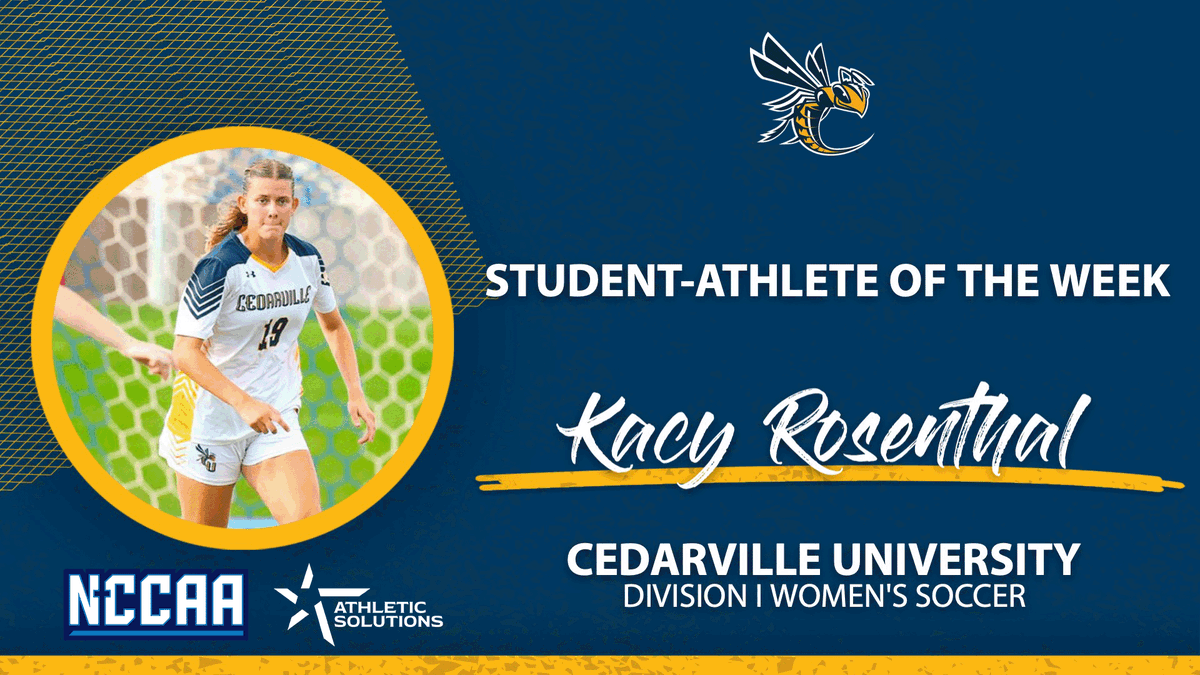 TheNCCAA's tweet photo. ⚽️ Student-Athlete of the Week ⚽️
Presented by @ath_solutions
Division I Women's #NCCAASoccer - Defensive
𝐊𝐚𝐜𝐲 𝐑𝐨𝐬𝐞𝐧𝐭𝐡𝐚𝐥, Cedarville University
https://t.co/Nhxy2OPzSA | #PlayforHim https://t.co/vWyXTmibjM
