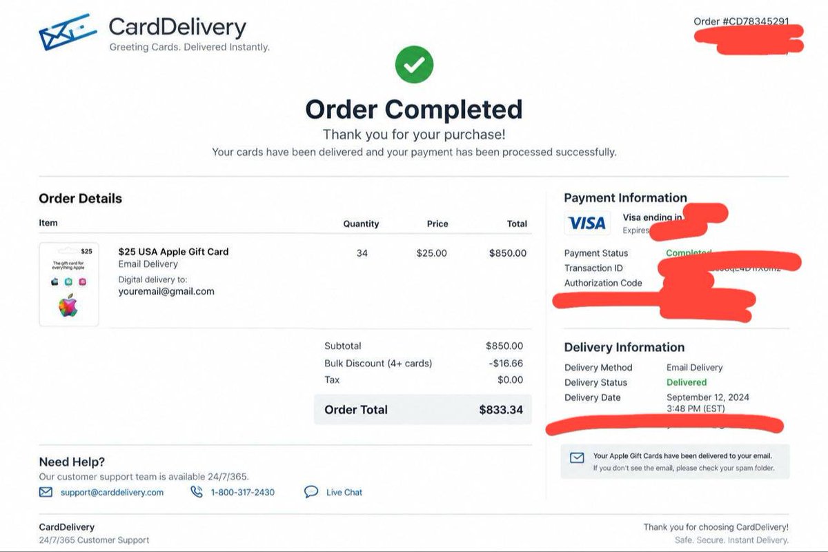 Commoditiesss's tweet photo. Rewards: what separated Commodities from all other launchpads

Recently memecoin world adaptated the concept of virtual stocks, where the main concept was that you receive @solana-paired stocks instead of your regular rewards.

Everyone loved this since this creates a feeling that memecoin comes to a next level, and being connected with something huge and established.

Our launchpad has brought this concept on a complete new level.

Rewards are now real, and instantly Reedemable.

For v1.0 we listed 12 companies of different categories that you can easily sort and choose whatever you need more.

Over $12.000 was spent on purchasing gift cards at an each of these companies.

We'll set Apple as an example for this post and provide a full list of proofs in the next one:

Apple $25 cards were purchased via https://t.co/S2cTF7R44g, getting a total of 34 pieces.

All codes are saved and are integrated directly into the website and ready to be redeemed by the user.

All sensitive information blurred.