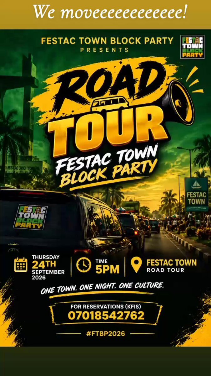 SEYNdiscover's tweet photo. 🚨🚨 FESTAC, ARE YOU READY OR NA PRETENCE?! 😭🔥

We’re taking the BLOCK PARTY TO THE STREETS! 🗣️🚗💨

📍 FESTAC TOWN
📅 THURSDAY, 24TH SEPTEMBER
⏰ 5PM

Come outsideeee! 😮‍💨🔥
Music. Vibes. Cruise. Energy. Pure FESTAC! 💚💛

And this is just the warm-up… 👀
SEPTEMBER 26TH!! https://t.co/x5EC8JUebN