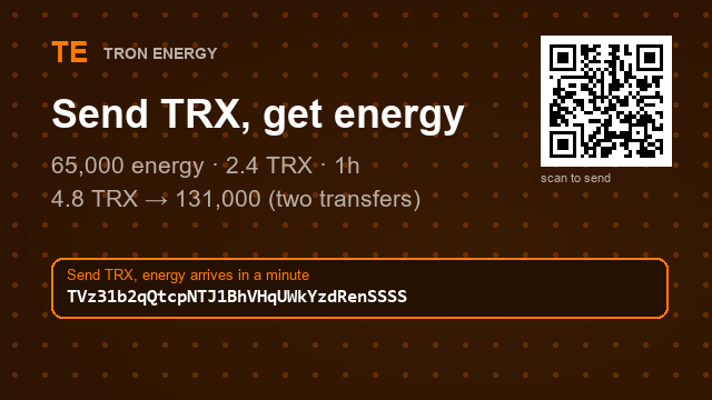 BrookR5m's tweet photo. Ever had USDT stuck because you were out of TRX?

2.4 TRX → 65,000 energy
4.8 TRX → 131,000 energy
Wallet address in bio
#cryptopayment https://t.co/OAEmLJwpkG