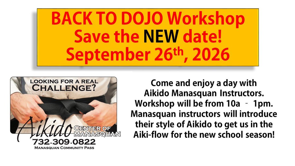 aikidomanasquan's tweet photo. SAVE THE DATE! THIS COMING SATURDAY WE WILL HAVE OUR SPECIAL "Back To Dojo" workshop! https://t.co/NpH5OOMbwE https://t.co/8kzgRWO33P