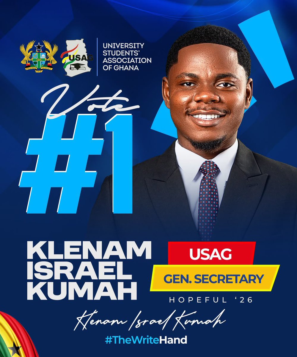 kumah_israel5's tweet photo. The ballot is set. The pen is ready. ��️
There’s only 1️⃣ number to remember.
There’s only 1️⃣ hand to trust with the pen.
1️⃣ for clarity.
1️⃣ for purpose.
On 4th October, vote 1️⃣ for KLENAM ISRAEL KUMAH as your next USAG General Secretary.
1️⃣ Klenam.
#TheWriteHand 🇬🇭 https://t.co/RGtNffOm0i